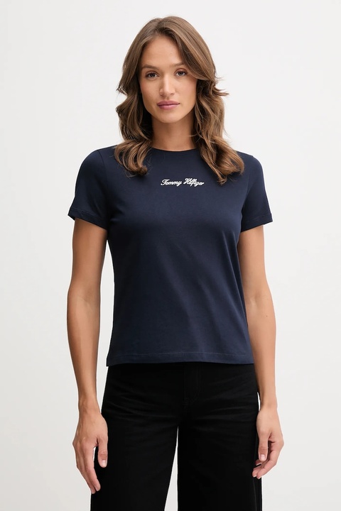 Tommy Hilfiger t-shirt bawełniany damski kolor granatowy WW0WW47460 - zdjęcie produktu nr 1