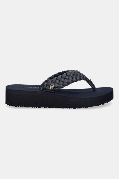 Tommy Hilfiger japonki TH WEDGE CORNROW BEACH SANDAL damskie kolor granatowy na koturnie FW0FW09037 - zdjęcie produktu nr 1