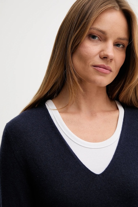 United Colors of Benetton sweter wełniany damski kolor granatowy lekki 1002D401Y - zdjęcie produktu nr 2