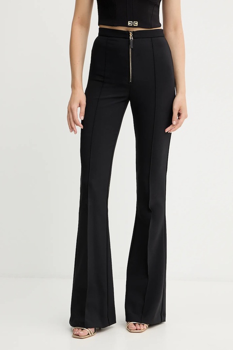 Elisabetta Franchi spodnie damskie kolor czarny dzwony high waist PA12256E2 - zdjęcie produktu nr 1