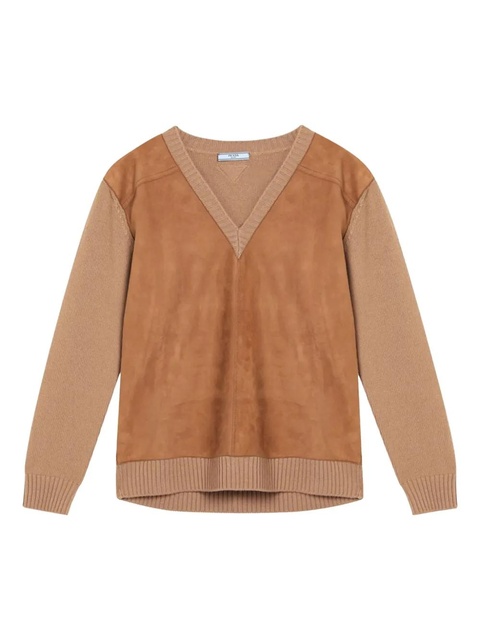 Prada V-neck panelled sweatshirt - Neutrals - zdjęcie produktu nr 1