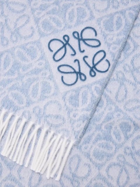 LOEWE anagram-pattern fringed scarf - Blue - zdjęcie produktu nr 2