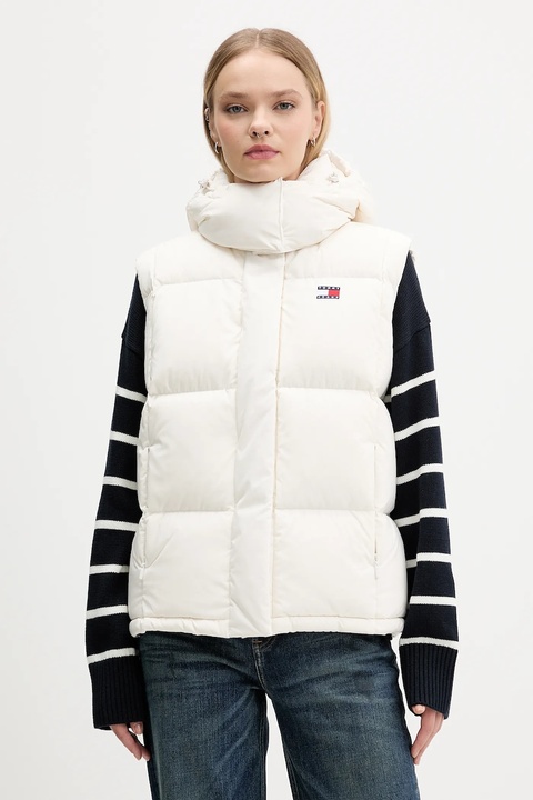 Tommy Jeans bezrękawnik puchowy kolor beżowy zimowy DW0DW21627 - zdjęcie produktu nr 1