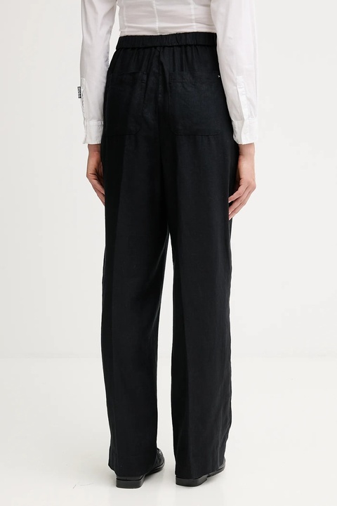 Tommy Hilfiger spodnie lniane damskie kolor czarny szerokie high waist WW0WW46823 - zdjęcie produktu nr 2