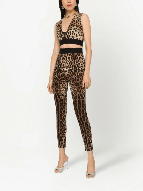 Dolce & Gabbana leopard-print stretch-silk leggings - Brown - zdjęcie produktu nr 2