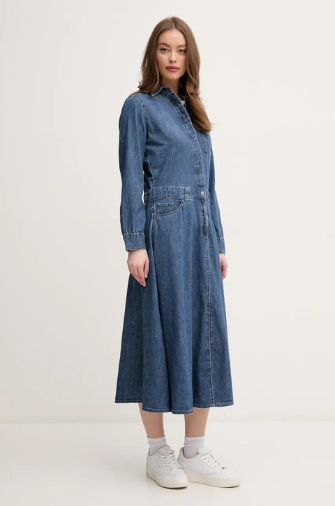 United Colors of Benetton sukienka jeansowa kolor niebieski midi prosta 4RZKDV0B5 - zdjęcie produktu nr 2