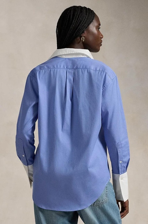 Polo Ralph Lauren koszula bawełniana damska kolor niebieski relaxed z kołnierzykiem klasycznym 211891426 - zdjęcie produktu nr 2