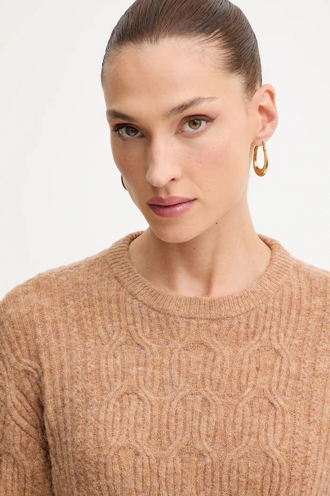 Twinset sweter z dodatkiem wełny damski kolor brązowy 252LL3HCC - zdjęcie produktu nr 2