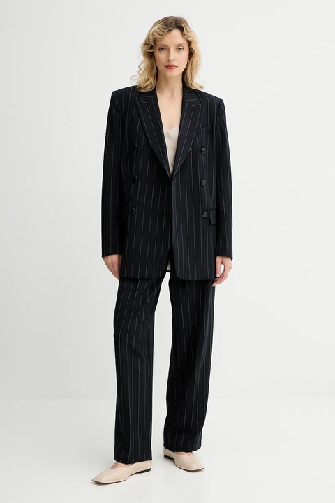 Rag & Bone spodnie z dodatkiem wełny kolor granatowy proste high waist RA1H25F7MCN - zdjęcie produktu nr 2