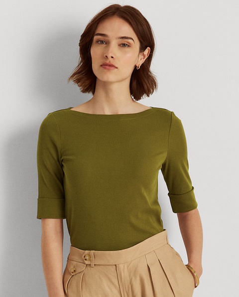 LAUREN BY RALPH LAUREN - Ciemnozielona bluzka z bawełny Judy - zdjęcie produktu nr 1