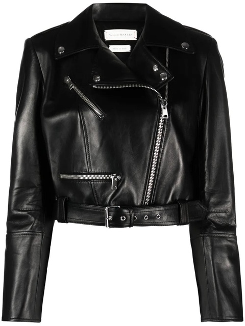 Alexander McQueen cropped leather biker jacket - Black - zdjęcie produktu nr 1