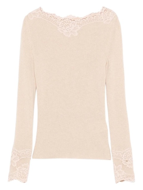 Valentino Garavani lace-trim ribbed top - Neutrals - zdjęcie produktu nr 1