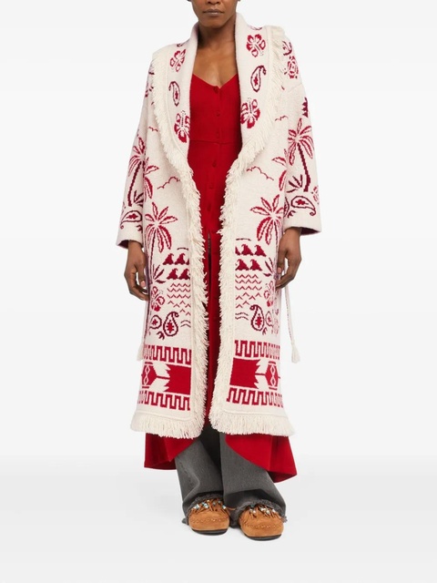 Alanui palm-tree pattern fringe coat - 0F25-Chalk-Ruby - zdjęcie produktu nr 1