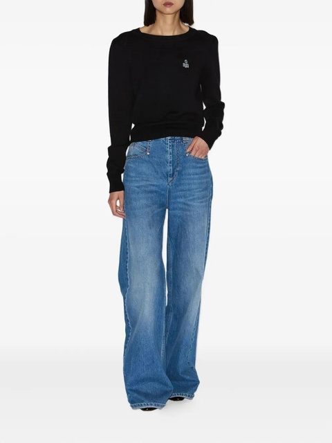 MARANT ÉTOILE Abelle gathered-sleeves embroidered-logo sweater - Black - zdjęcie produktu nr 2