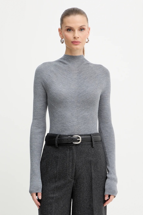 BOSS sweter wełniany damski kolor szary lekki z półgolfem 50549166 - zdjęcie produktu nr 1
