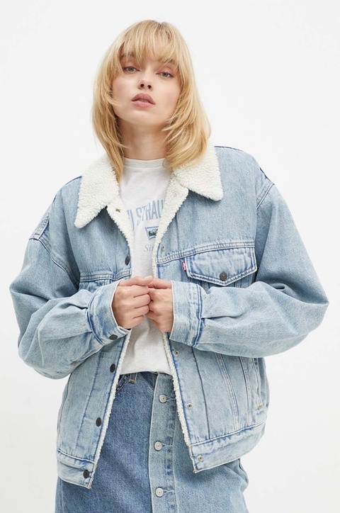 Levi's kurtka jeansowa damska kolor niebieski przejściowa oversize A4435 - zdjęcie produktu nr 1