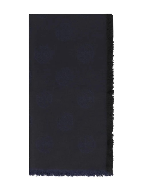 Tory Burch logo-pattern frayed-edge scarf - Black - zdjęcie produktu nr 1