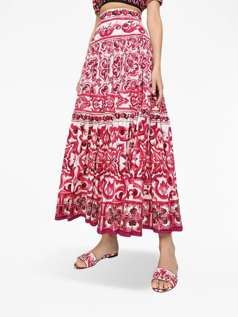 Dolce & Gabbana Majolica-print pleated maxi skirt - Red - zdjęcie produktu nr 2