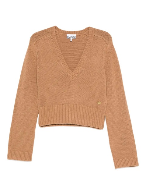 GANNI V-neck wool sweater - Brown - zdjęcie produktu nr 1