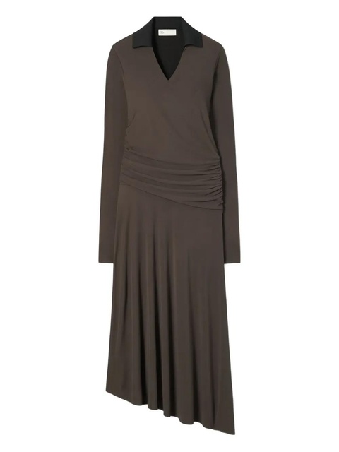 Tory Burch ruched asymmetric midi dress - Brown - zdjęcie produktu nr 1