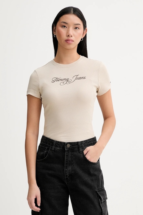 Tommy Jeans t-shirt damski kolor beżowy DW0DW21838 - zdjęcie produktu nr 1