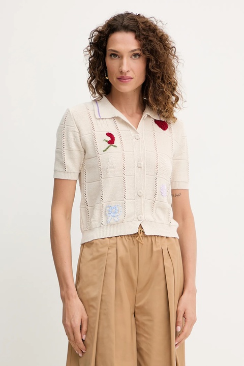 Twinset kardigan z wełną damski kolor beżowy lekki 252TP3310 - zdjęcie produktu nr 1
