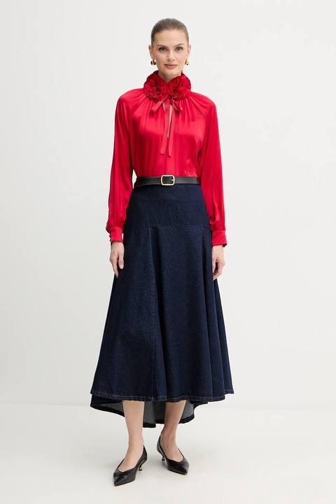 Luisa Spagnoli bluzka jedwabna damska kolor czerwony z aplikacją 542316 - zdjęcie produktu nr 2