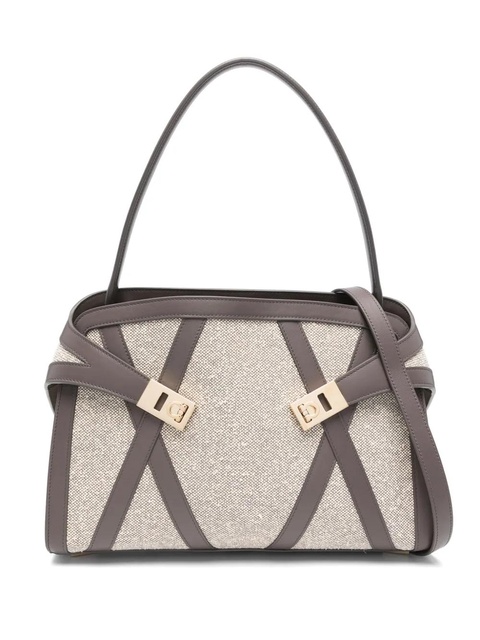 Ferragamo Hug leather-trimmed tote bag - Grey - zdjęcie produktu nr 1
