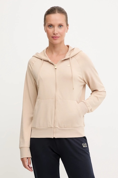 EA7 Emporio Armani bluza damska kolor beżowy z kapturem gładka AF13135.7W000458 - zdjęcie produktu nr 1