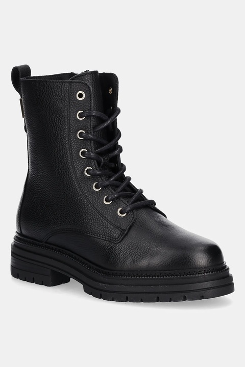 Tommy Hilfiger workery skórzane TH PLAQUE PEBBLE LACE BOOT damskie kolor czarny na platformie lekko ocieplone FW0FW08767 - zdjęcie produktu nr 1