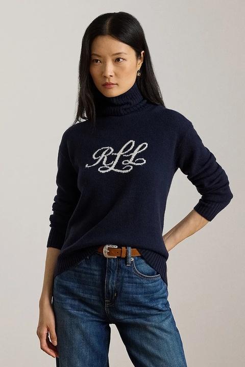 Lauren Ralph Lauren sweter kaszmirowy damski kolor granatowy z golfem 200P03372 - zdjęcie produktu nr 1