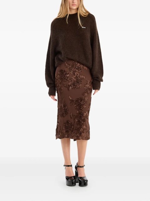 ROTATE BIRGER CHRISTENSEN rose-embellished pencil midi skirt - Brown - zdjęcie produktu nr 1