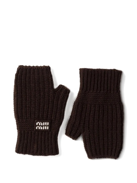Miu Miu logo-detail fingerless gloves - Brown - zdjęcie produktu nr 1