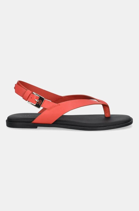 Tommy Hilfiger sandały skórzane COLOR BLOCK THONG FLAT SANDAL damskie kolor czerwony FW0FW08883 - zdjęcie produktu nr 2