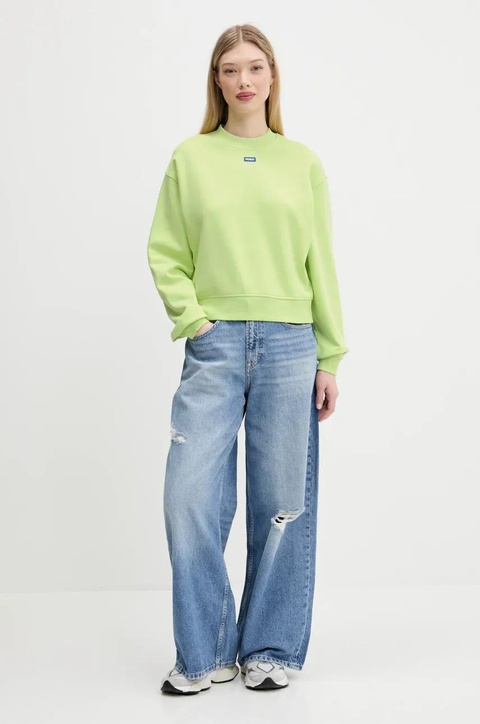 Hugo Blue bluza bawełniana damska kolor zielony z aplikacją 50534344 - zdjęcie produktu nr 2