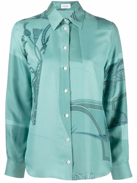 Ferragamo graphic-print silk shirt - Green - zdjęcie produktu nr 1