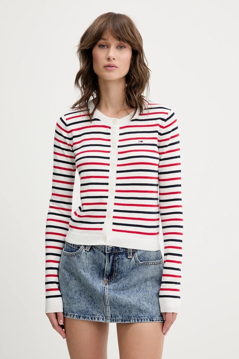Tommy Jeans kardigan bawełniany damski kolor czerwony lekki DW0DW20976 - zdjęcie produktu nr 1