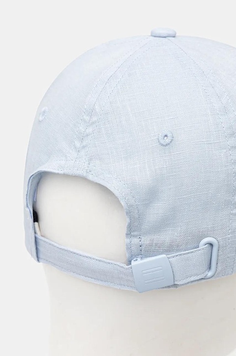 Tommy Hilfiger czapka z daszkiem lniana kolor niebieski gładka AW0AW17130 - zdjęcie produktu nr 2