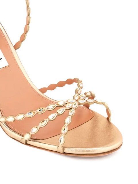 Aquazzura 85mm Love Struck scalloped strap metallic sandals - Gold - zdjęcie produktu nr 2