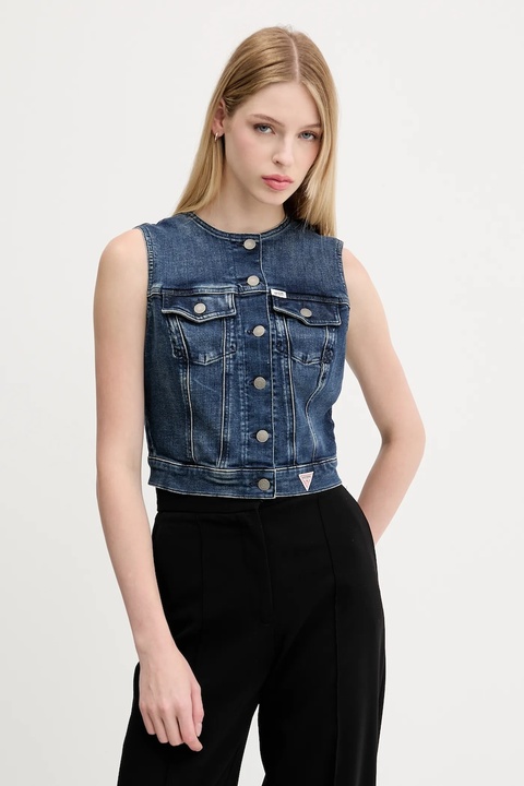 Guess Originals kamizelka jeansowa kolor niebieski jednorzędowa W5YN71 D4H1D - zdjęcie produktu nr 1