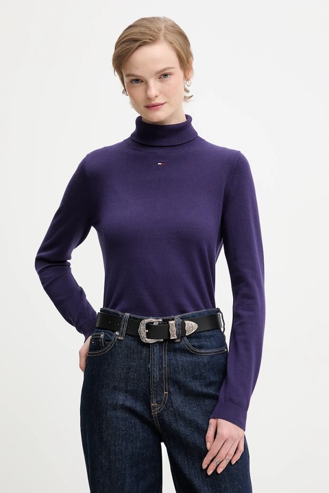 Tommy Jeans sweter bawełniany damski kolor fioletowy lekki z golfem DW0DW21672 - zdjęcie produktu nr 1