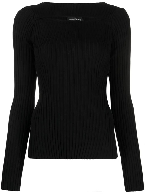 ANINE BING cut-out ribbed knitted top - Black - zdjęcie produktu nr 1