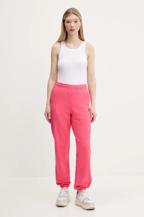 Tommy Jeans spodnie dresowe bawełniane dziecięce damskie kolor różowy gładkie DW0DW20679 - zdjęcie produktu nr 2