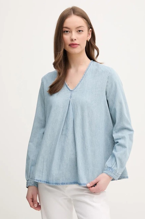 United Colors of Benetton bluzka bawełniana damska kolor niebieski gładka 5RZKDQ0BD - zdjęcie produktu nr 1