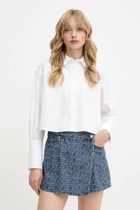 Armani Exchange koszula bawełniana damska kolor biały relaxed z kołnierzykiem klasycznym XW000494 AF12812 - zdjęcie produktu nr 1
