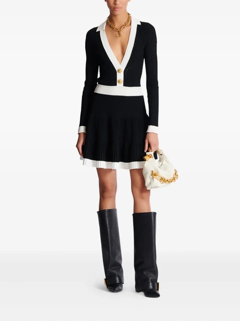 Balmain v-neck pleated knit dress - Black - zdjęcie produktu nr 2