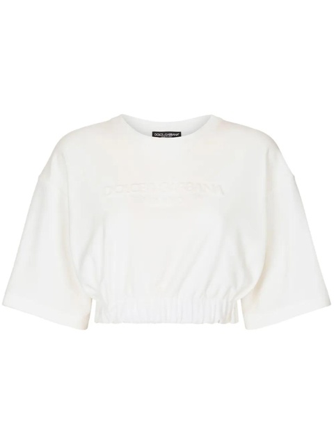 Dolce & Gabbana elasticated-waistband cotton-blend T-shirt - White - zdjęcie produktu nr 1
