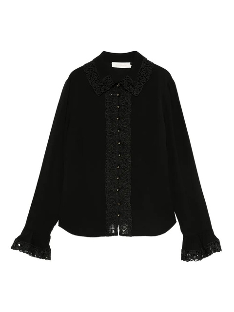 ZIMMERMANN lace-trimmed ruffled blouse - Black - zdjęcie produktu nr 1