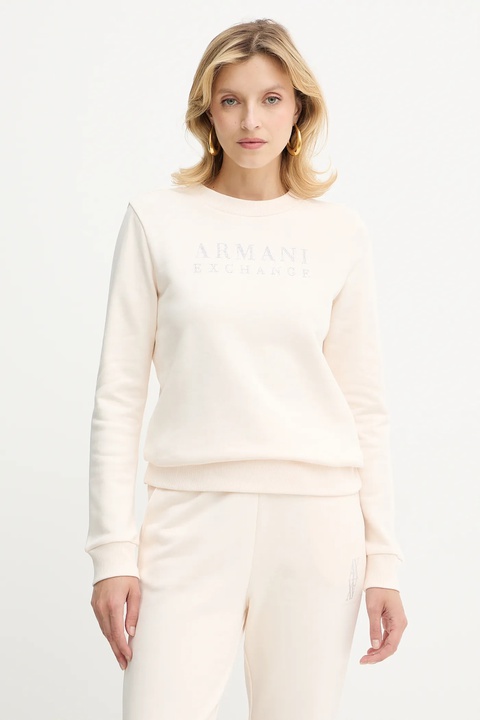 Armani Exchange bluza bawełniana damska kolor beżowy gładka XW000985 AF14284 - zdjęcie produktu nr 1