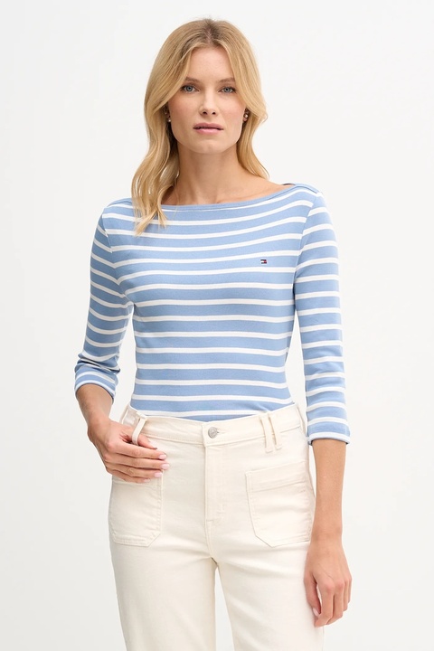 Tommy Hilfiger longsleeve bawełniany kolor niebieski WW0WW40589 - zdjęcie produktu nr 1